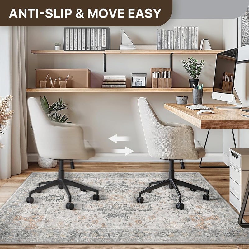 BESBLEE 48"x72" Office Chair Mat for Hardwood Tile Floor, Under Desk Carpet Protector for Rolling Computer Chair Mat, Machine Washable Area Rug, Anti-Slip 1/5" Thick Low Pile Thin Vinyl Floor Mat, Taupe - Image 5